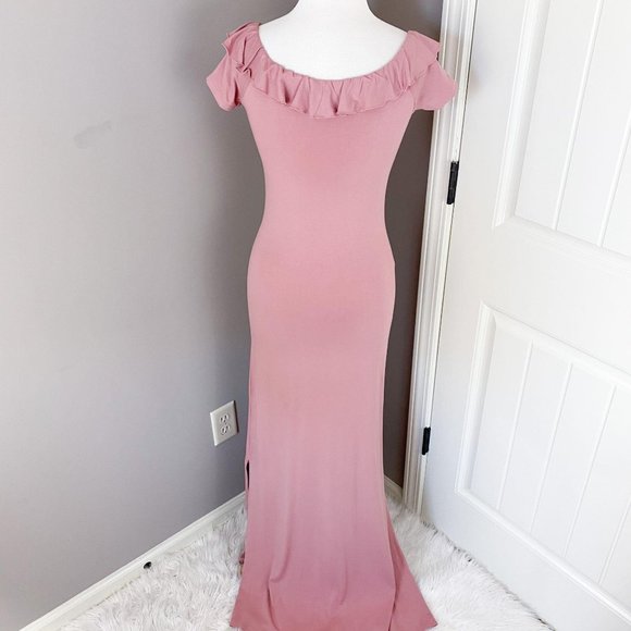 ASOS Mauve Bodycon Maxi Dress Short Sleeve Ruffle